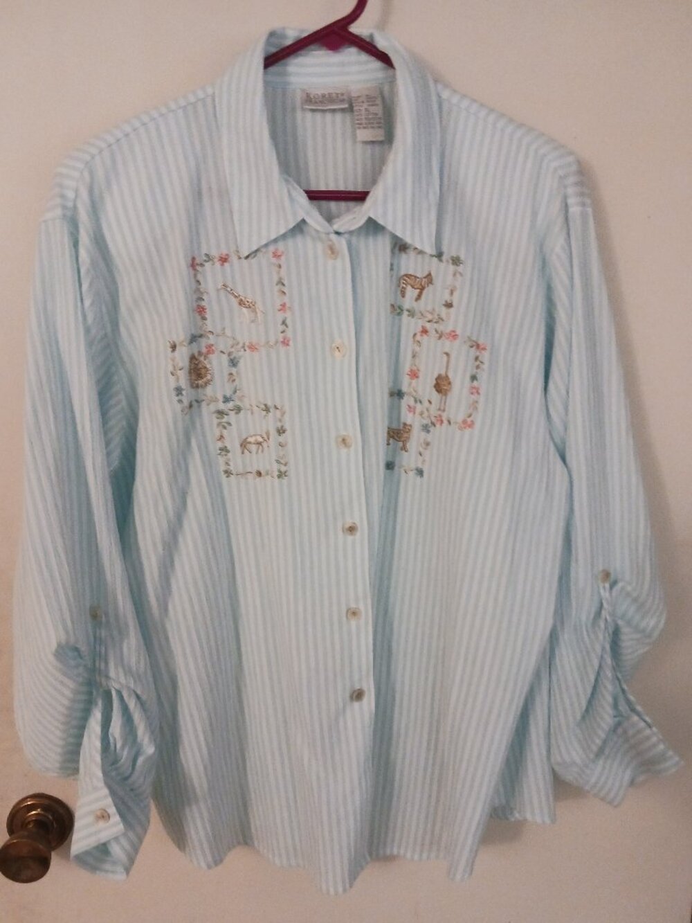 Vintage Koret Francisca Safari Animals Embroidered Shirt XL